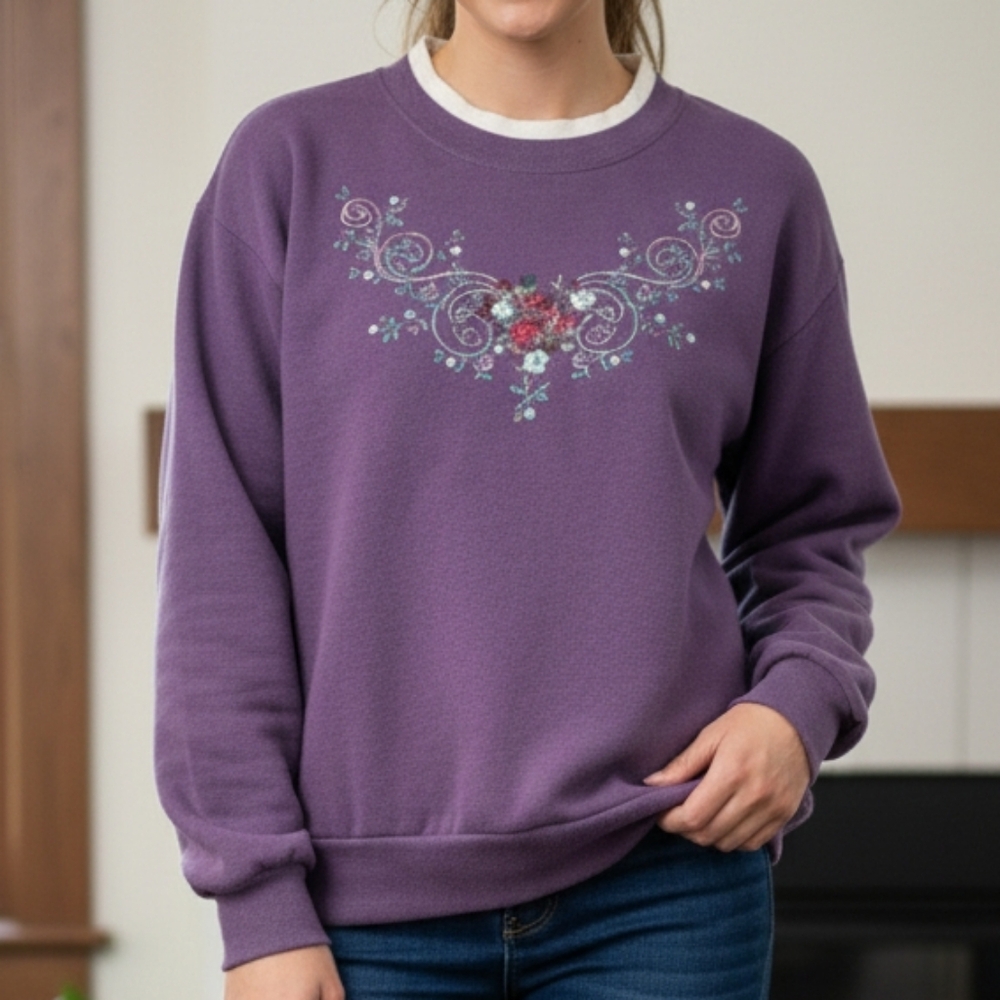 Vintage Jerzeez Grandma Cotton Crew neck Sweatshirt Floral Embroidered Large